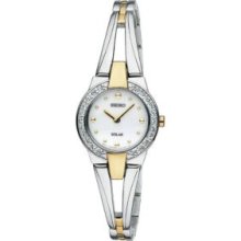 Seiko Silver Ladies Solar Watch in Two Tone with Swarovski Crystals