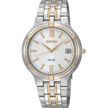 Seiko SNE066 Men's Two Tone Solar Powered Silver Dial Watch ...