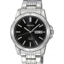 Seiko Sne093 Men's Solar Bracelet Stainless Steel Band Black Dial Watch