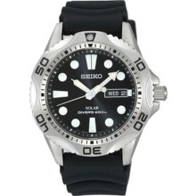 Seiko Sne107ps-2 Mens Watch Stainless Steel Diver Solar Quartz Black Dial Box