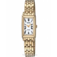 Seiko Solar Ladies Gold-Tone Watch Rectangular Roman SUP032