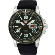 Seiko SRP219 Mens Stainless Steel Seiko 5 Sports Automatic Black Dial Day Date Nylon Strap