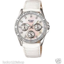 Shn-3013l-7a White Genuine Leather Band Casio Watch Sheen Mineral Glass