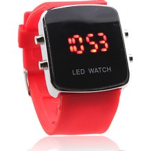 Silicone Band Modern Women Unisex Men Jelly Sport Style LED Wrist Watch - Red