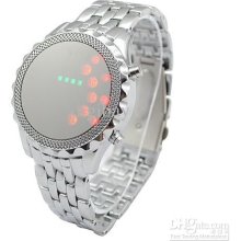 Silver Stylish Red Display Digital Led Wrist Watch With Metal Watchb