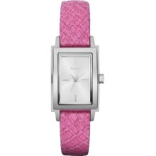 Silver Tone Magenta Python Leather Watch