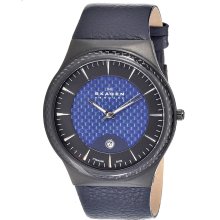 Skagen 234XXLTBLN Men's Denmark Titanium Blue Dial Blue Leather Strap