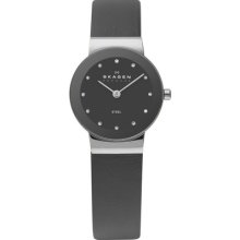 Skagen 358sslm Ladies Leather Watch W/crystal Markers Â£95 Retail