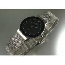 Skagen Black Glitz Dial Ladies Steel Watch 358SSSBD