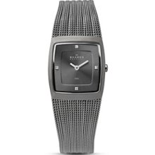 Skagen Dark Gray Mesh Rectangular Watch, 21.5 mm