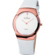 Skagen Ladies Watch 582Xlrlwwd With White Leather Strap And White Dial