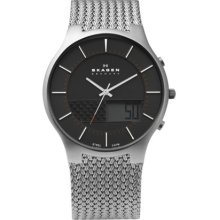 Skagen Mens Ana-Digi Stainless Watch - Silver Bracelet - Gray Dial - 852XLSSM