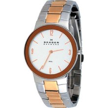 Skagen Mens Analog Stainless Watch - Two-tone Bracelet - Silver Dial - 430MSRXR