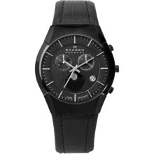 Skagen Men's Black Label Leather Strap Watch ...