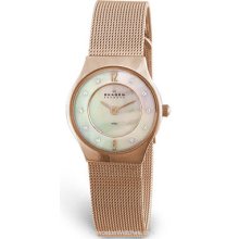 Skagen Slimline Mesh - Rose Gold Tone - SwarovskiÂ® Crystals 233XSRR