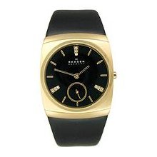 Skagen Steel Gold-tone Crystal 2-Hand Black Dial Women's Watch #511SGLB