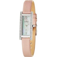 Skagen Women's 'Glitz' Stainless Steel Leather Strap Crystal Watch