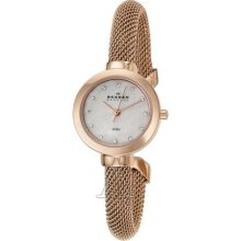 Skagen Women's 'Mesh' Rose Goldplated Stainless Steel Crystals Quartz Watch