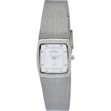 Skagen Women's Stainless Steel Glitz Watch (Women's Stainless Steel Square Glitz White Dial)