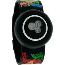 Slap-On Bracelet XL 43MM Black Jelly Multi-Color Butterfly Design Digital Watch