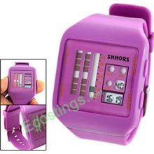 Sleek Ladies Girls Barcode Digital Alarm Sports Watch Purple