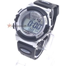 Solar Powered Waterproof EL Digital Stopwatch Sport Wristwatch - White