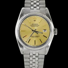 SS jubilee bracelet champagne stick dial fluted bezel datejust rolex men watch