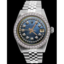 SS jubilee bracelet datejust men watch blue string diamond dial bezel rolex