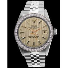 SS jubilee bracelet gents rolex watch brown stick dial diamond bezel datejust