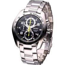 Stainless Steel Case and Bracelet Chronograph Quartz Black Dial Date Display