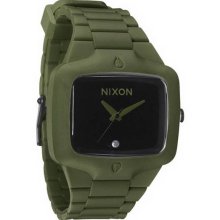 Stainless Steel Case Quartz Black Dial Army Green Rubber Strap