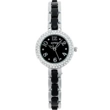 Stainless Steel Crystal Inlayed Women's Wrist Watch Bracelet (Black) - Black - Metal