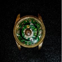 Steampunk Repurposed OOAK Watch Brooch Green