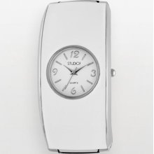 Studio Time Silver Tone White Bangle Watch - Women