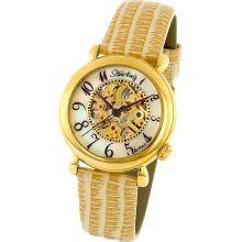 Stuhrling Lady Wall Street MOP Skeleton Gold Watch 108.1235S7