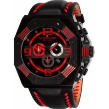 Stuhrling Original 304.3355H64 Mens Quartz with Black IP Caseandamp;#44; Black Case with Black Bezelandamp;#44; Red Accents and Red Stitched Black Leather Strap