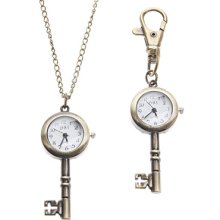 Style Unisex Key Alloy Analog Quartz Keychain Necklace Watch (Bronze)