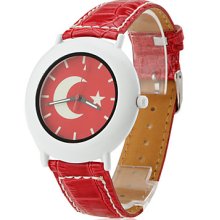 Style Women's Casual PU Analog Quartz Wrist Watch (Red)