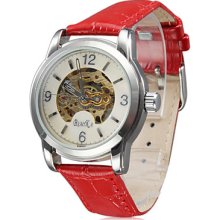 Style Women's Fashion PU Analog Mechanical Wrist Watch (Red)