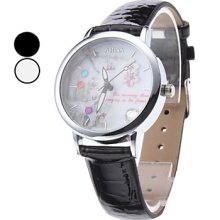 Style Women's Flowers PU Analog Quartz Wrist Watch (Assorted Colors)