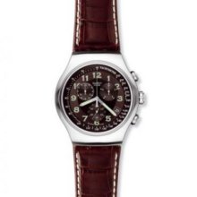 Swatch Chronograph Your Turn Brown Leather Mens Watch