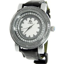 Techno Master Black Leather Band Men's Diamond Watch TM-2141-3