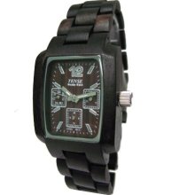 Tense Wood Mens Sandalwood Multifunction Wood Watch - Wood Bracelet - Black Dial - J8302D