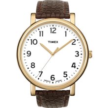 Timex 'Easy Reader' Leather Strap Watch Gold/ Brown