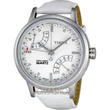 Timex Intelligent Quartz T Perpetual Calendar White Leather Ladie ...