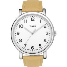 Timex Mens Or Womens Classic Style Big White Indiglo Dial Leather Watch T2n477