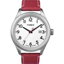 Timex Mens Originals Indiglo Dial Stainless Steel Case Red Nylon Watch T2n224