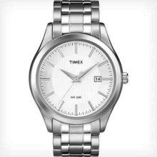 Timex Men's Silvertone Bracelet Strap, White Dial, 30 Meter Wr, T2n800