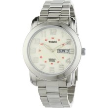 Timex T2n437 Mens Slvrtone Dress Bracelet White Dial Analog