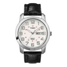 Timex T2N440 Mens Dress Black Leather Strap White dial Analog